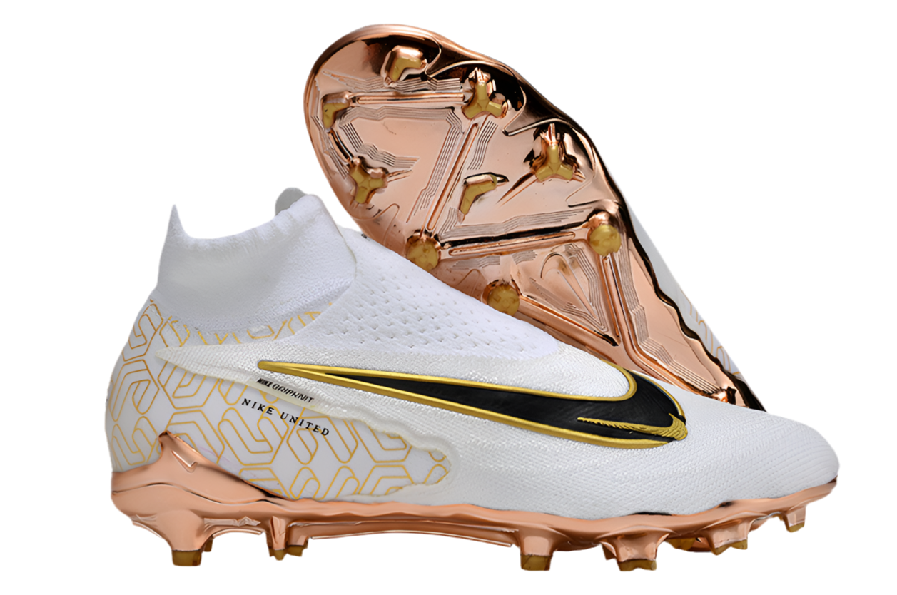 Nike Phantom GX Elite FG High Top White and Metallic Gold